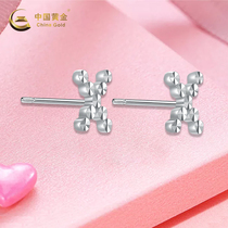 (Chinese gold)PT950 platinum stud earrings unknown polka dot car flower white gold stud earrings niche ins female new