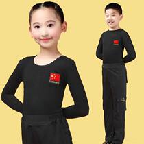 Boy big boy Latin dance suit pocket pants suit black short sleeve girl child practice dance suit dance uniform