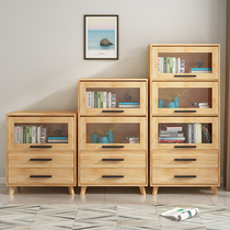 Solid wood bookcase simple storage rack with glass cabinet door floor floor study bookcase bookcase living room storage storage cabinet