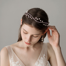 O337 Forest bridal headdress female Korean simple pearl rhinestone wedding yarn dress Bridesmaid with makeup hair accessories