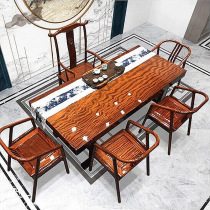 Bahua solid wood large plate tea table red tari tea table log desk boss table new Chinese table and chair combination