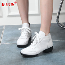 Chacha fish dance shoes womens soft bottom spring and summer new dance shoes Sailors Dance breathable modern leather square dance shoes