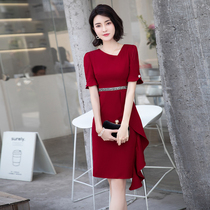 2021 Summer Party Evening Dress Women Red Slim Noble Mother Mother Wedding Banquet Dress