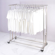 Stainless steel drying rack floor double rod hanger Mobile thickened hanger Balcony drying rack Storage rack floor