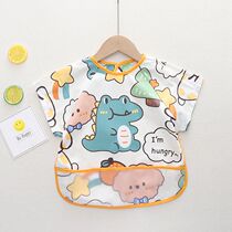 Children short sleeve hood clothes pure cotton spring summer style boy girl waterproof and dirty-proof eating surrounding hood baby anti-wearing clothes