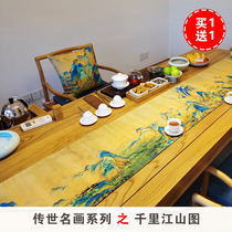 Vintage table flag Chinese Zen tea flag Waterproof tea room tea towel Thousands of miles of country map cotton and linen art Ruihe map tea art