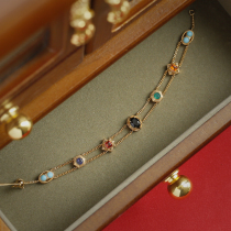 ERMAN YMAN Colorful Natural Gem Double-layer Bracelet Silver-plated Gilded Ocean Retro-Antique Vintage Bracelet