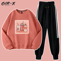 Student sports leisure suit women spring and autumn 2021 New Autumn Autumn junior high school girl sweater two-piece set