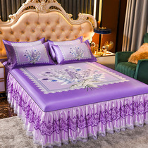 Summer Lace bed skirt Bed Hood Ice Silk Mat three sets washable Anti-slip bed Ice Silk Mat Air Conditioning Soft Mat