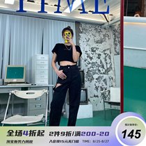  Alone online store summer new product original high girl hole high waist thin black straight mopping jeans female