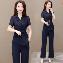 Chiffon wide leg pants professional two-piece suit Lady Yang Qi This years womens high-end age reduction 2021 summer new