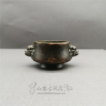 Antique miscellaneous collection antique Qing year incense burner three-legged double ear incense burner crafts ornaments