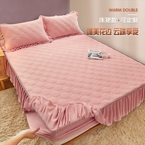 Lace bed hats single piece milk coral velvet bed cotton thickened bed cover Flannel Simmons protective cover winter