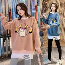 Pregnant women autumn suit fashion out winter wear plus velvet Padded cashmere embroidery tiger sweatshirt belly Autumn Winter