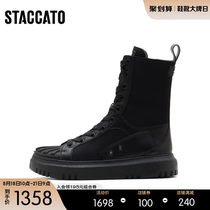  Sigatu 2021 winter new casual lace-up mid-barrel boots round head thick-soled boots womens leather boots 9AY87DZ1B