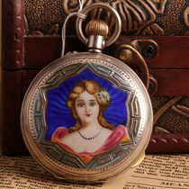 Western beauty eight-day silver pocket watch(antique watch family)