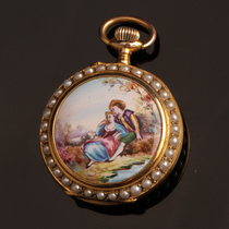 Western beaded couple Enamel pocket watch(antique watch family)