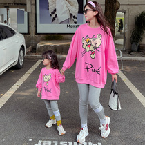  2021 new early autumn parent-child clothing childrens clothing girls  autumn clothing Western style suit mother and daughter cartoon sweater two-piece suit