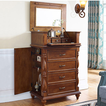 American solid wood cabinet bedroom multi-draw cabinet flip multifunctional dressing table mirror European drawer locker cabinet