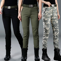 Autumn and winter outdoor assault pants women waterproof windproof fleece pants warm plus velvet padded camouflage pants soft shell mountaineering pants