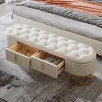Italian Style Light Lavish Bedroom Bedside Bed Tailstool Sofa Sofa Bed Modern Real Leather Solid Wood Storage Stool Cloakroom Swap Bench