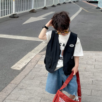 2022 Spring Summer New boys tooling waistcoat Day Department Brief childrens baby boys cotton cloth vest jacket foreign air tide