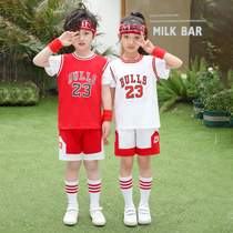 Boy Short Sleeve Suit Pure Cotton Fake Two Summer Tide Jersey Thin sports breathable CUHK Childrens basketball clothes