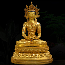 Tibetan Buddhism 75cm Nepal Sakyamuni handicraft red bronze gilt carved full gilt longevity Buddha statue
