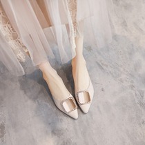 Hong Kong net infrared wearing Baotou half slippers female 2021 New Joker Fairy Pointy Head Rough with Lazy Single Shoes