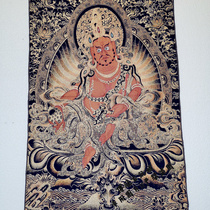 Tibetan Buddha statue silk embroidery gold silk Thangka portrait black gold yellow Wealth God hanging painting banner five surnames God of Wealth