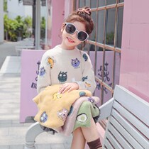 Girls sweater plus velvet thickened medium childrens foreign style pullover mink velvet base shirt 2021 new autumn and winter