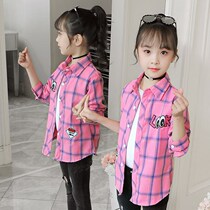 Girls Long Sleeve Shirt 2021 Spring and Autumn New Korean version of foreign style girl plaid shirt red big childrens shirt