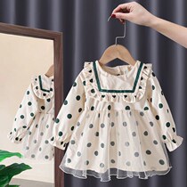 Girl baby dress spring little girl princess dress polo point gauze dress spring and autumn Korean tide childrens dress foreign skirt