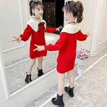 Girls Sweater Skirt Spring and Autumn 2021 New Korean version of childrens girls in long style big childrens foreign style long sleeve dress