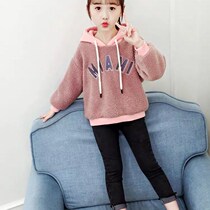 Girls plus velvet sweatshirt 2021 New Korean version of foreign style autumn and winter childrens thick lamb coat coat