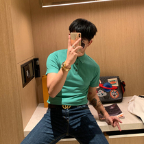 BROTHER Korea summer mens solid color knitted T-shirt lapel basic item line shirt POLO slim short-sleeved tide