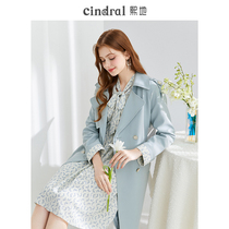 Hee 2022 early spring new high-end blue mosaic trench coat womens long lace slim casual coat