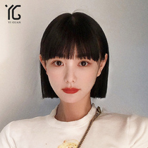 Short hair wig female Xia real hair silk full head cover natural comics bangs clavicle long hair simulation wig set