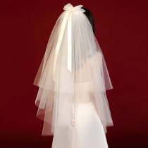Bride veil 2021 wedding dress headdress double plain yarn Korean style simple travel photo props wedding dress Super fairy Net Red