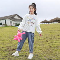 Girls spring and autumn sweatshirt 2022 Childrens foreign air new round collar beating undershirt CUHK Girl spring clothes tennis red girl Long sleeves