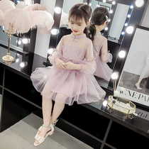 Girl Lian Dress Spring Dress 2022 New Foreign Air Princess Dress Korean Version Children Dress Spring Summer Long Sleeve Lace Dress