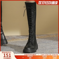 Helen Pavilion flat-bottomed Martin boots female spring and autumn 2021 New High Knight boots leather boots female winter plus Velvet