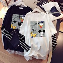 Pregnancy Woman Dress Spring Autumn style Jacket Loose Fashion style Fake Two Long Sleeves Middle pregnant woman T-shirt Autumn Clothing Bottom Shirt