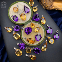Nepal natural citrine amethyst gemstone pendant 925 silver pure hand-set face-cut South African Indian woman