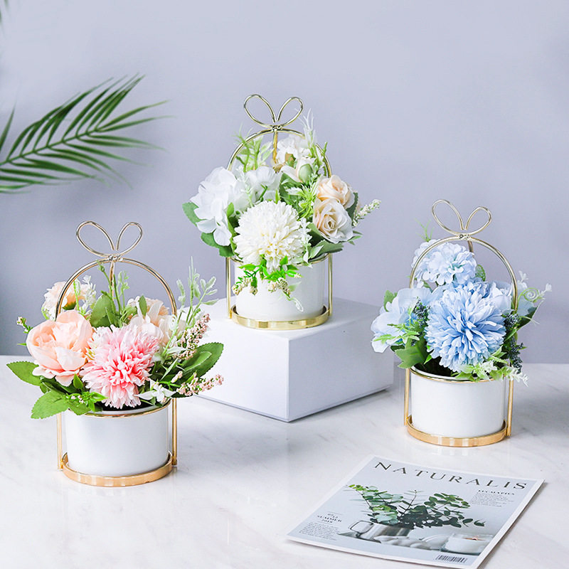 Simple modern creative ceramic pot simulation flower ornaments home jewelry table decoration simulation flower pot plant ornaments