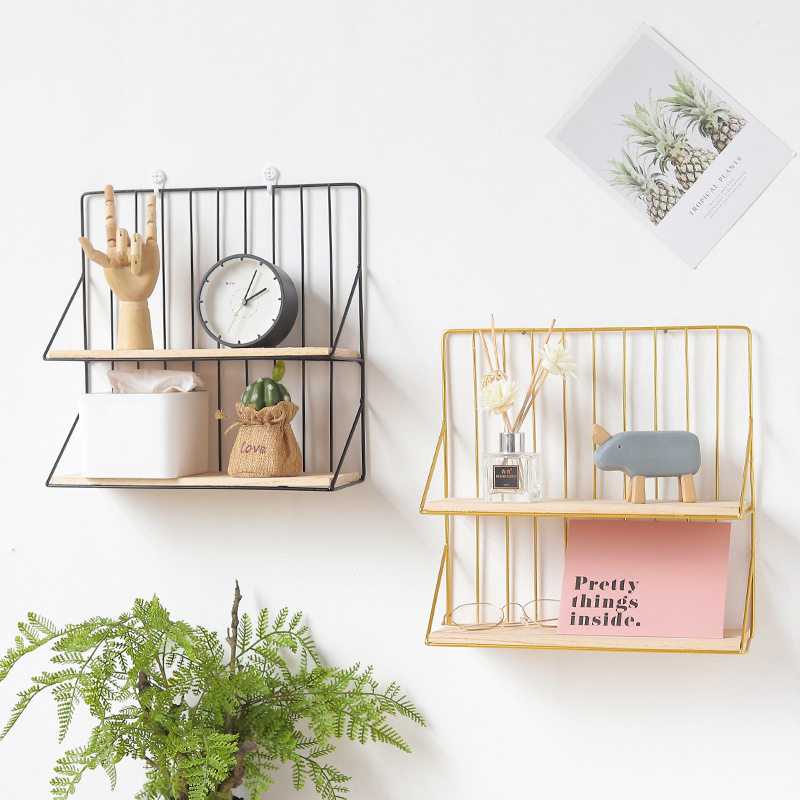 Simple modern iron double-walled wall rack Living room bedroom wall hole-free wall finishing rack