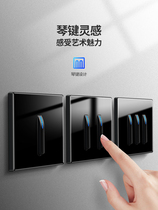 Sener tempered glass black switch socket panel piano key type 86 wall concealed hotel household switch
