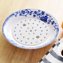 Bone china household tray disc large steaming pan drain double ceramic dumpling plate dinner plate fruit plate dumpling plate