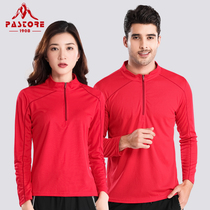Spring and autumn outdoor sports quick-drying clothes womens long-sleeved mens red stand-up collar womens t-shirt fitness breathable sweat-absorbing running