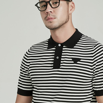FACECITY black and white striped short sleeve polo shirt mens early autumn 2021 new cotton sweater boys top